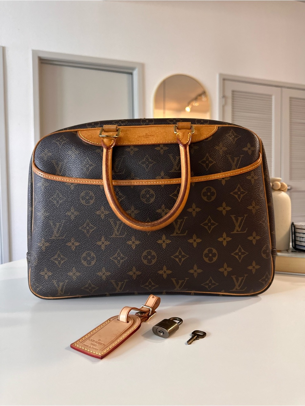 LOUIS VUITTON Monogram Deauville Hand Bag W/Tag/Lock/Key